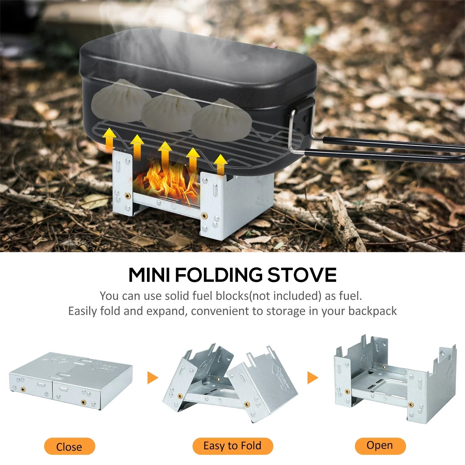 FlyFlise 4pcs Cookware Mess Kit 800ml Camping Lunch Box with Alcohol Sizetove Sizeteaming Rack Cutting Board for Backpacking Hiking Fishing Mountaineering