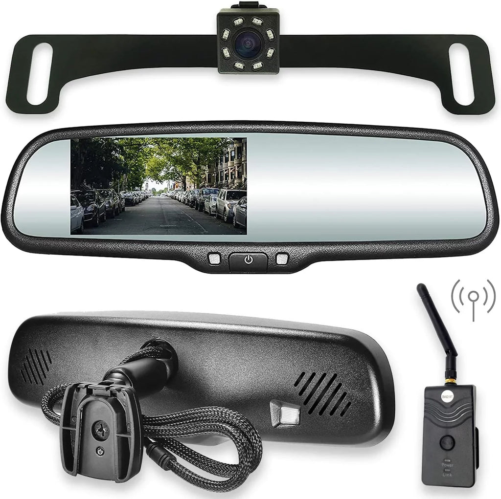 Master Tailgaters OEM Rear View Mirror with 4.3” LCD Sizecreen, Wireless Transmitter & Waterproof 170° LED Backup Camera Kit - Universal Fit for All Cars