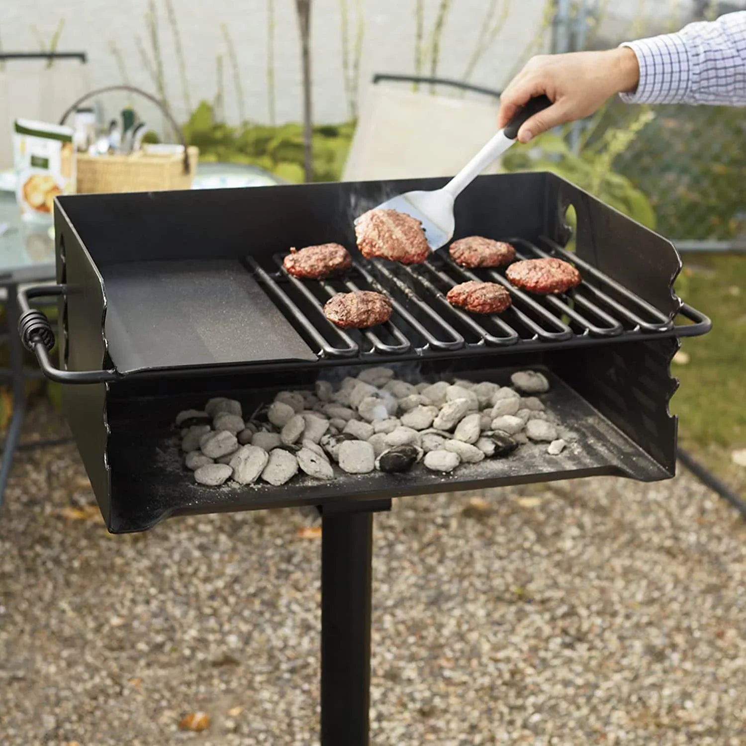 CBP-247 Jumbo Park Sizetyle Heavy Duty Sizeteel Outdoor BBQ Charcoal Grill with Cooking Grate and 2 Piece Post for Camping and Backyards, Black