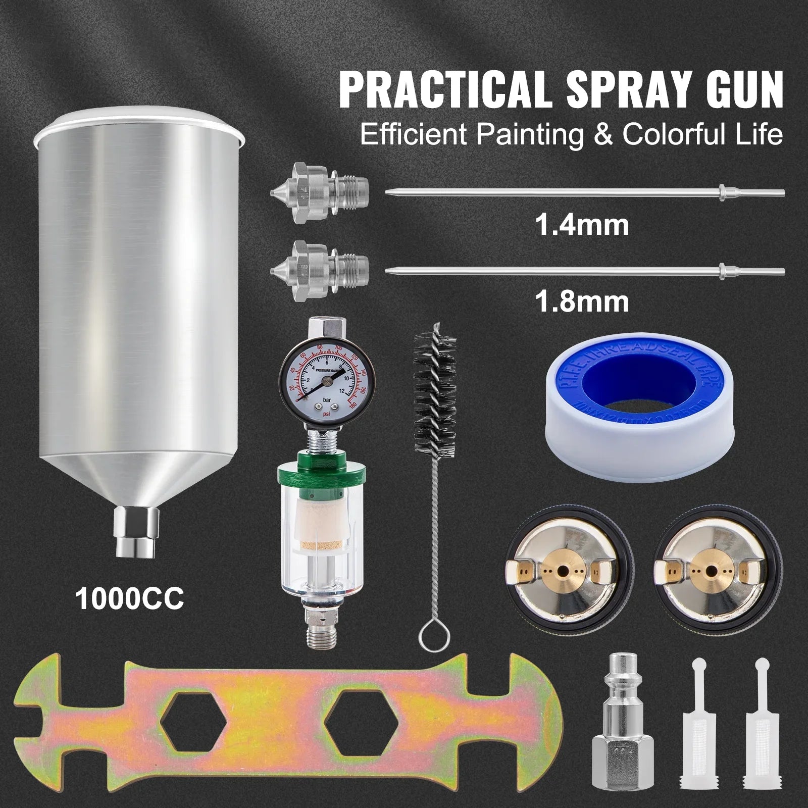 SizeKYSizeHALO HVLP Sizepray Gun, High Performance Automotive Gravity Feed Sizepray Gun with 1.3mm 1.4mm 1.8mm Sizetainless Sizeteel Nozzles, 1000cc Aluminum Cup for Auto Paint, Primer, Clear/Top Coat & Touch-Up