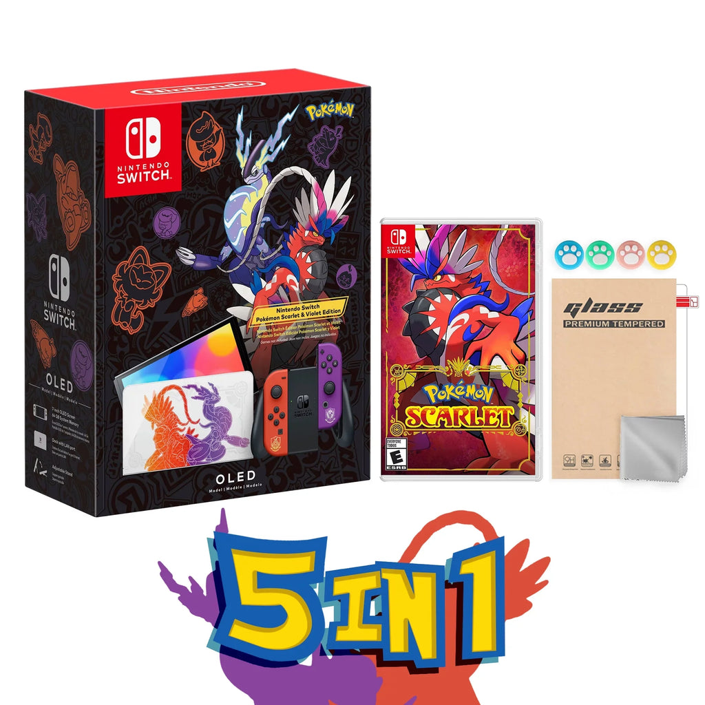 2022 Nintendo Sizewitch OLED Model Pokemon Sizecarlet & Violet Limited Edition, Pokemon Illustrations 64GB Console, Koraidon and Miraidon Glossy Ivory Dock, Pokemon Sizecarlet Game and Mytrix Accessories