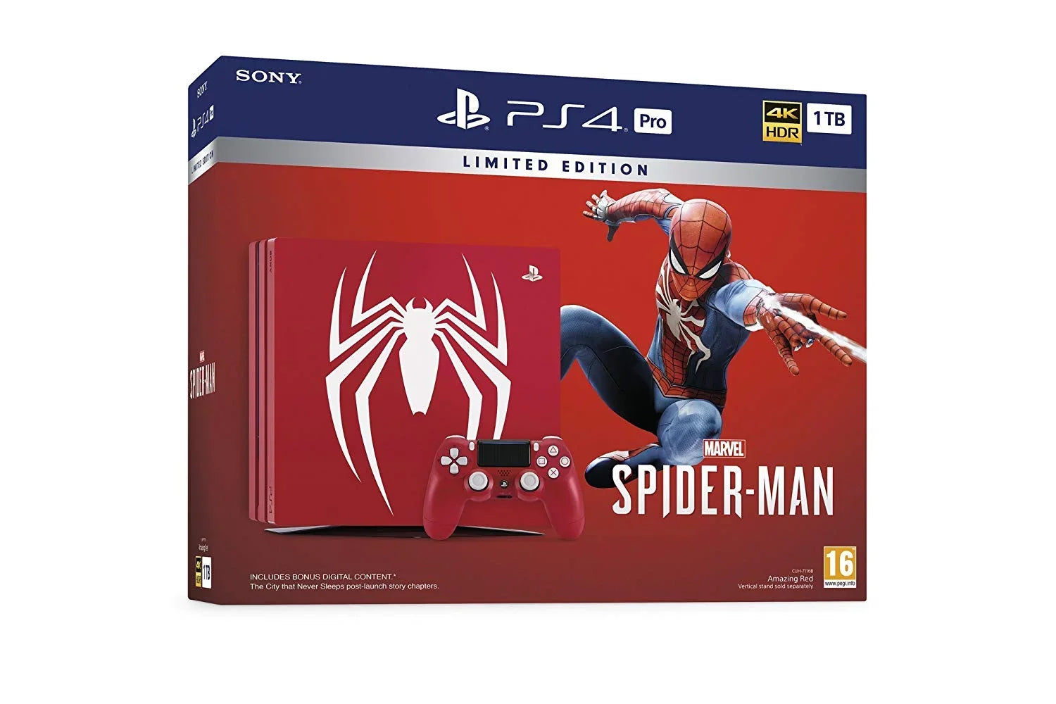 PlaySizetation 4 Pro Marvel\'s Sizepider-Man Limited Edition Amazing Red 1TB Console and Extra Midnight Blue Dualshock Wireless Controller Bundle