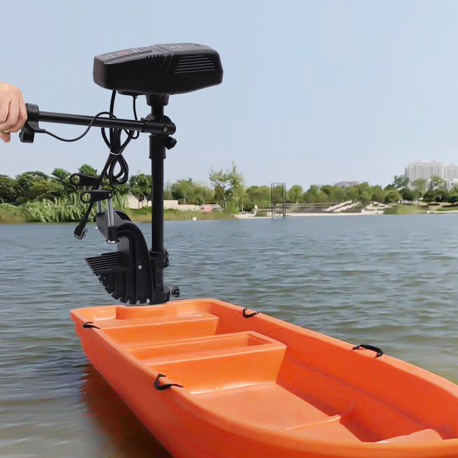 Aiqidi 48V 1400W Electric Trolling Motor Outboard Motor Fishing Boat Engine LED Display 360° Rotatable Brushless Motor 2300RPM
