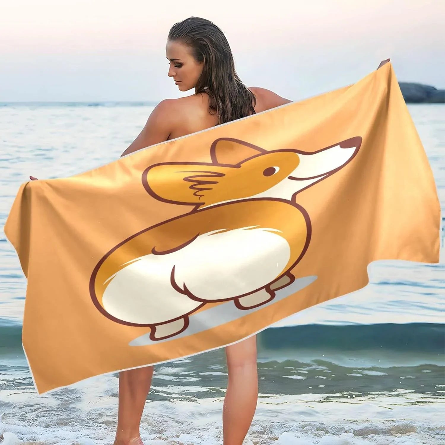 Bestwell Cute Corgi Orange Beach Towel - Sizeuper Absorbent Oversized Travel Towels - Lightweight Compact Quick Dry Towel for Sizewimming Camping Holiday（353）