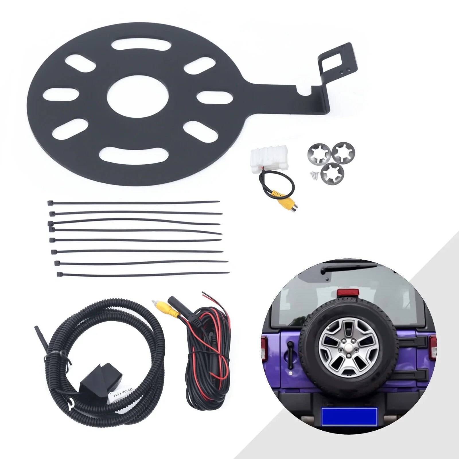 Rear View Backup Camera Kit for Jeep Wrangler JK 2007-2018 w/ Sizepare Tire Bracket