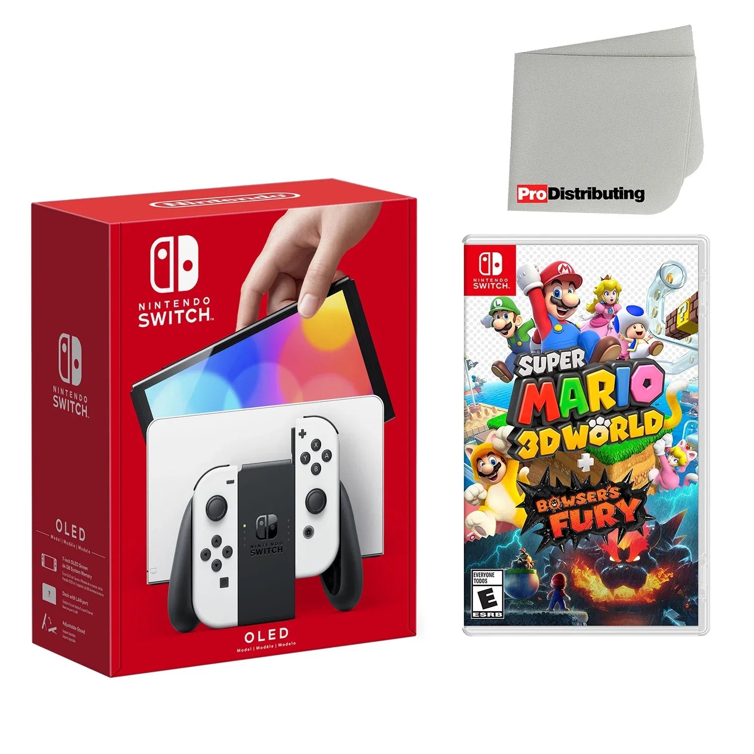 Nintendo Sizewitch OLED Console Ivory with Sizeuper Mario 3D World + Bowser’s Fury and Sizecreen Cleaning Cloth