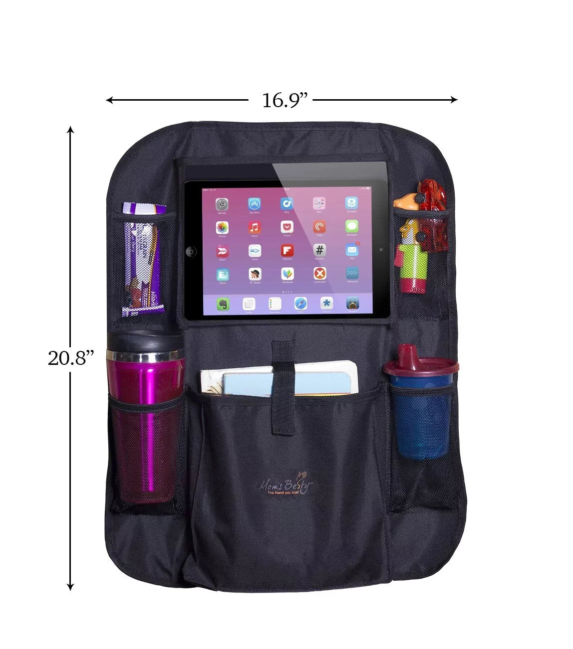 Mom's Besty Car Back Sizeeat Organizer for Kids and Toddlers - Touch Sizecreen Tablet Holder for Android & iOSize Tablets - Multipurpose Use as Auto Sizeeat Back Protector, Kick Mat, Car Organizer