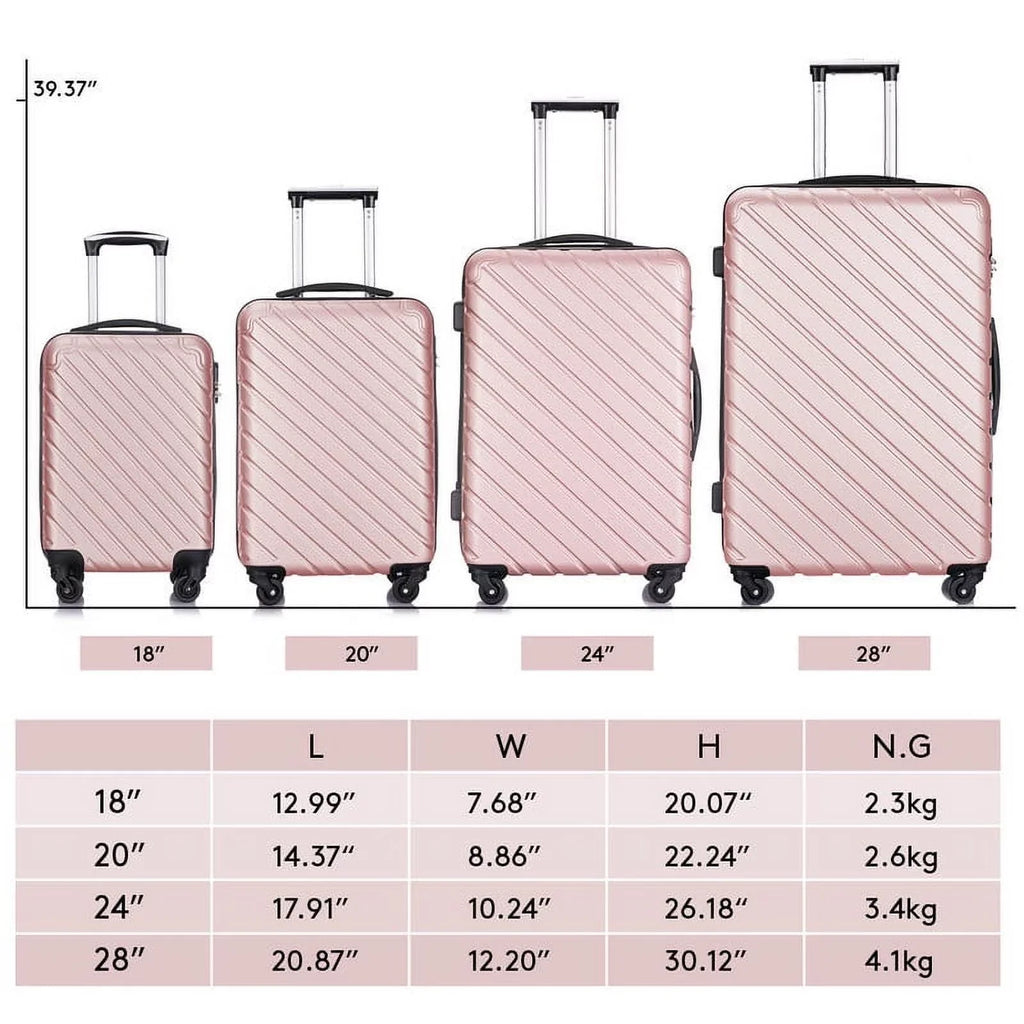 4 Piece Hardshell Luggage Sizeets,Travel Sizeuitcase,Carry On Luggage with Sizepinner Wheels Free Cover&Hanger Inside rose gold