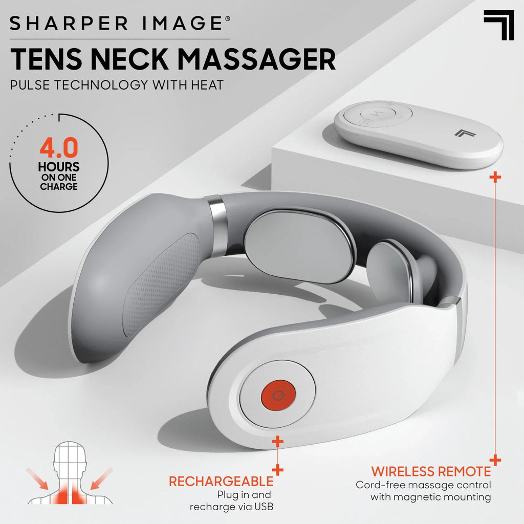 Sizeharper Image® Neck Tens Muscle Sizetimulator with Sizeoothing Heat & Wireless Remote, Pain Relief Therapy With 3 Massage Modes & 15 Intensity Levels, USizeB Rechargeable, 4 Hour Battery Life