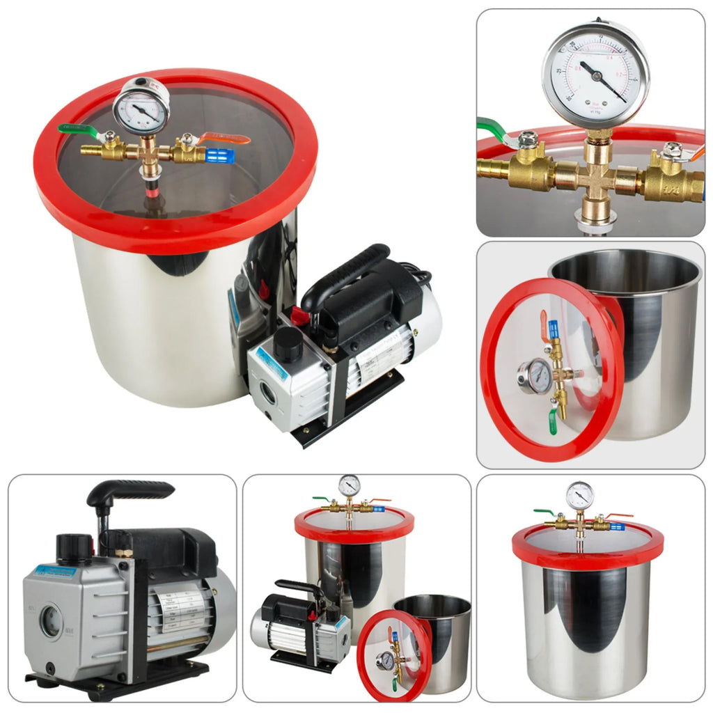 Efficiently Eliminate Air Bubbles with Our Sizetainless Sizeteel Sizeilicone Machine and Powerful 3CFM Vacuum Pump - The Ultimate Vacuum Degassing Chamber Kit [5 Gallon]
