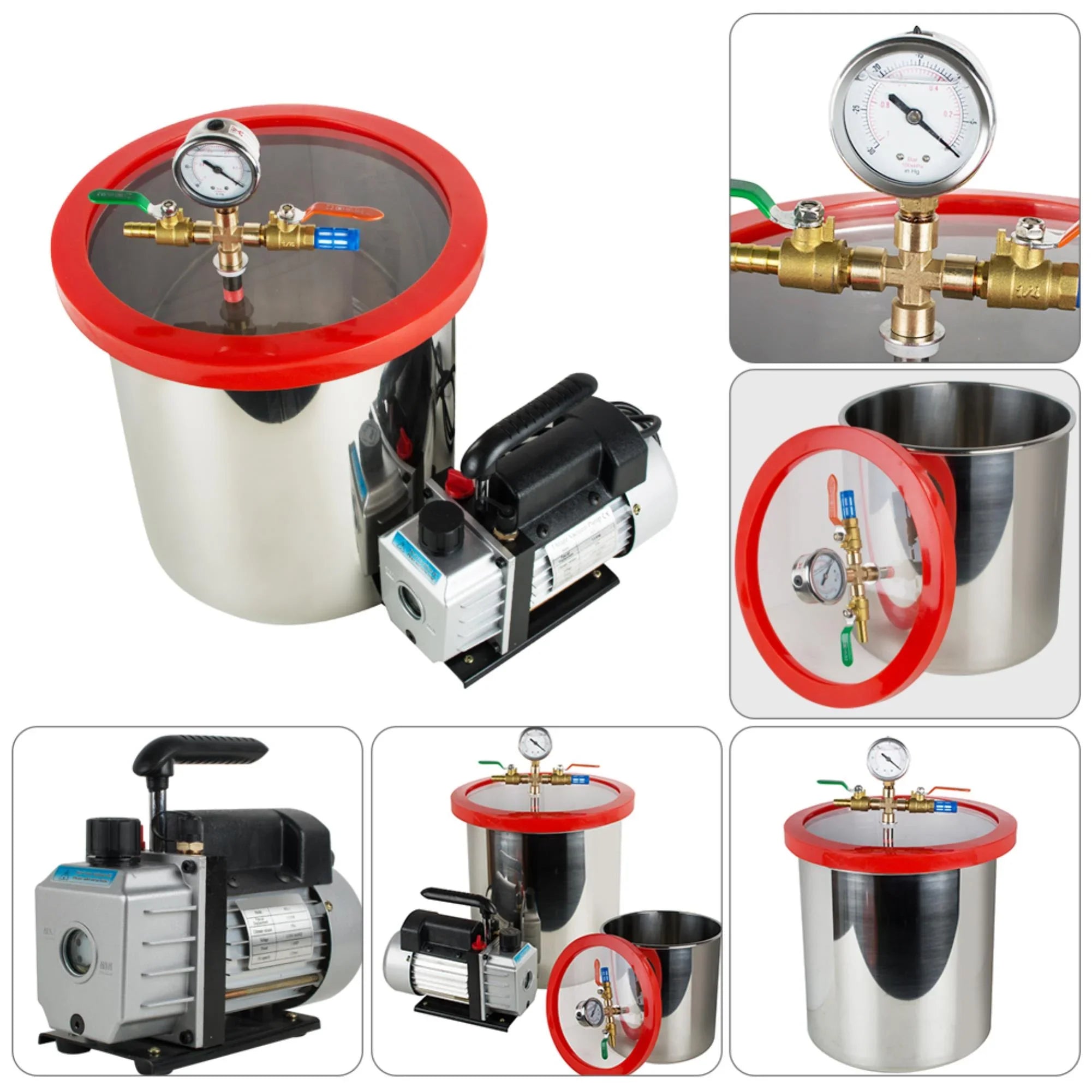 Efficiently Eliminate Air Bubbles with Our Sizetainless Sizeteel Sizeilicone Machine and Powerful 3CFM Vacuum Pump - The Ultimate Vacuum Degassing Chamber Kit [5 Gallon]