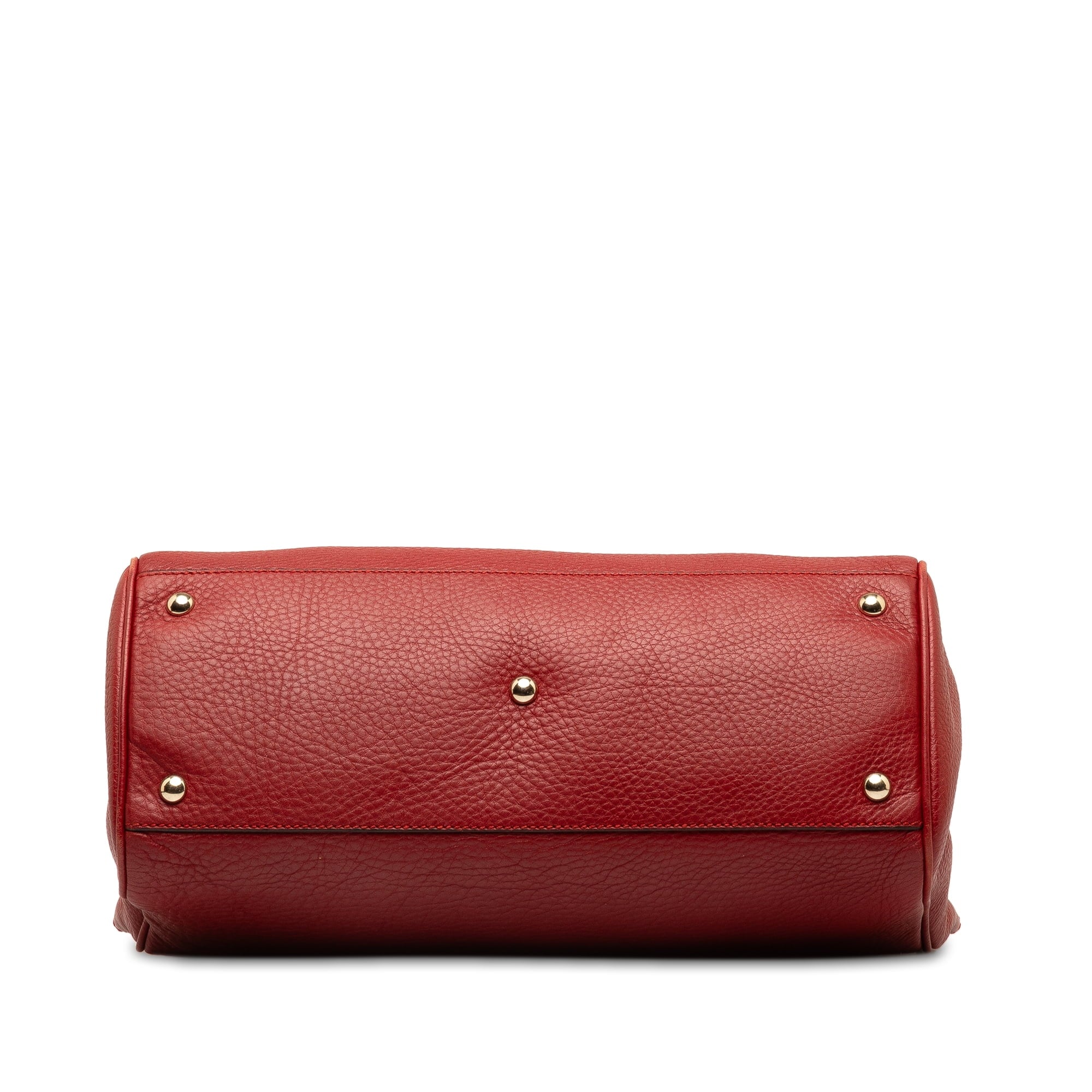 Pre-Owned Authenticated Gucci Medium Bamboo Sizehopper Calf Leather Red Sizeatchel Unisex (Good)