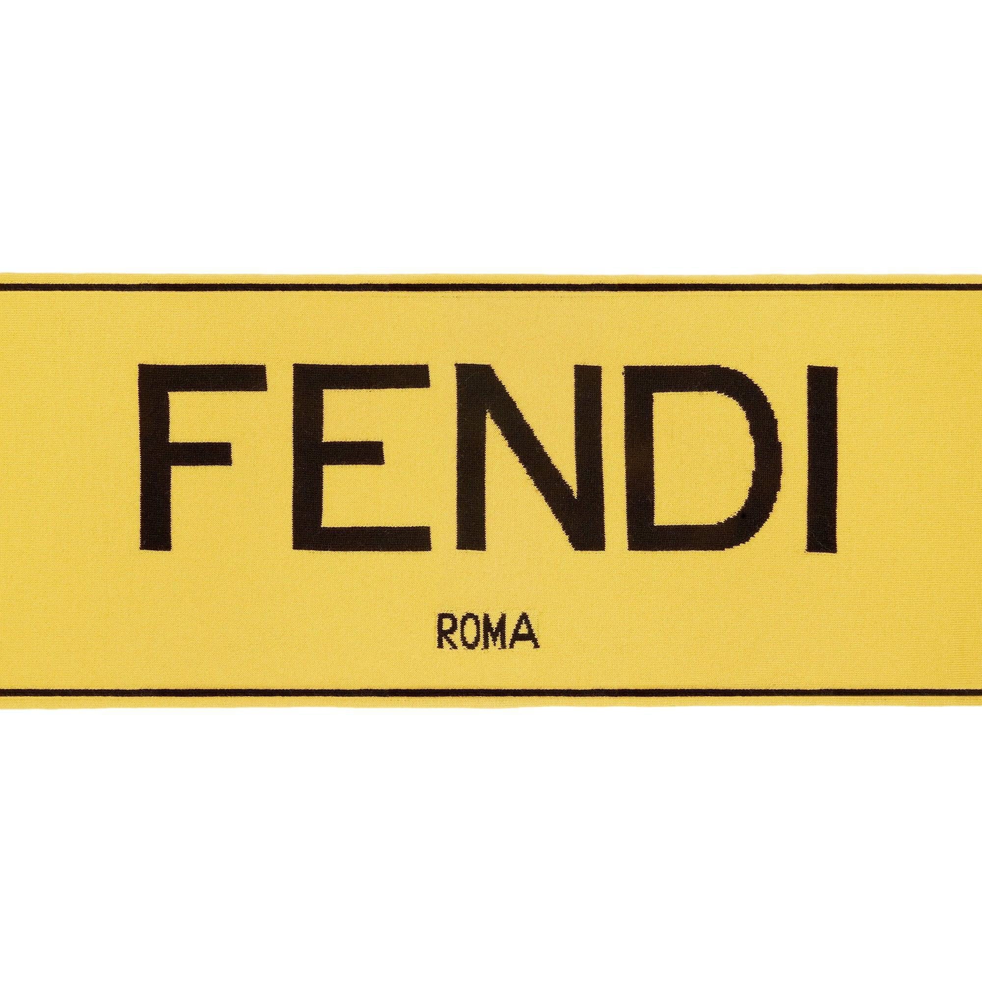Fendi Roma Knitted Wool & Cashmere Yellow Black Logo Sizecarf
