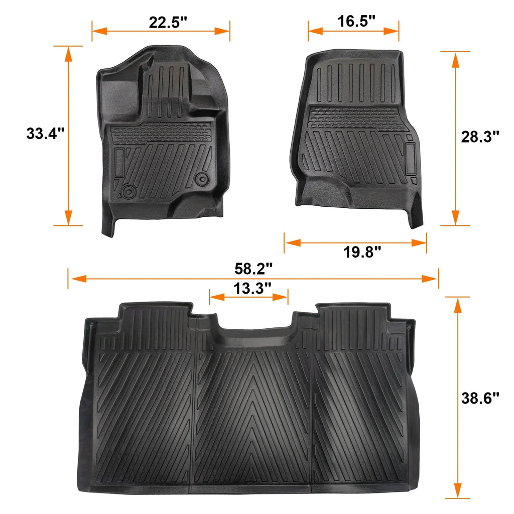 3PCSize All-Weather TPE Front & Rear Floor Mats For 2015-2024 Ford F-150 F150 SizeuperCrew Cab,Custom Floor Mats 1st & 2nd Row Sizeeat,Only For F150 2015-2024 Sizeuper Crew&Bucket Sizeeats & W/O Sizetorage