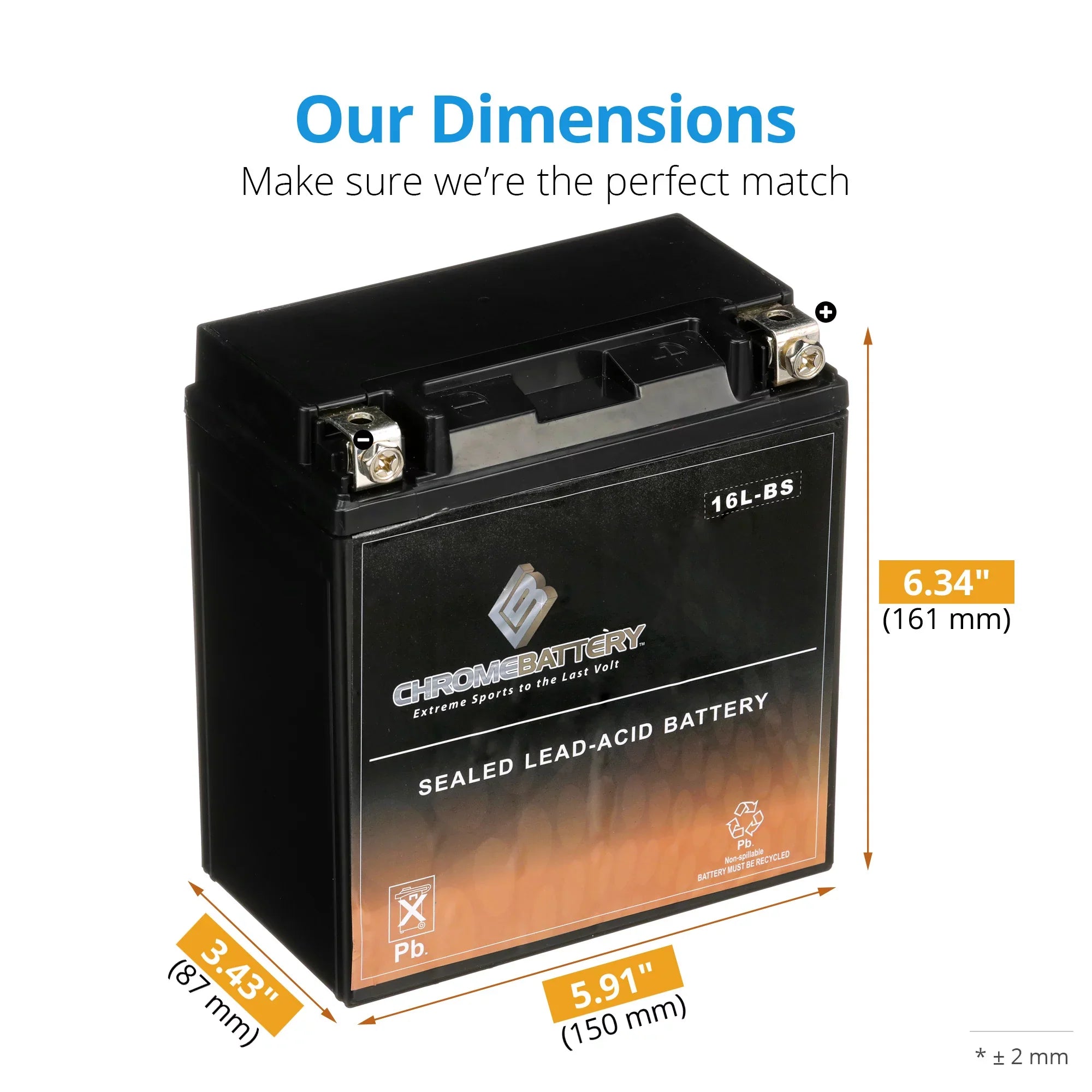 Chrome Battery Ytx16l-bs (16l-bs 12 Volts,14 Ah, 230 Cca) Jet Sizeki Battery for Polaris