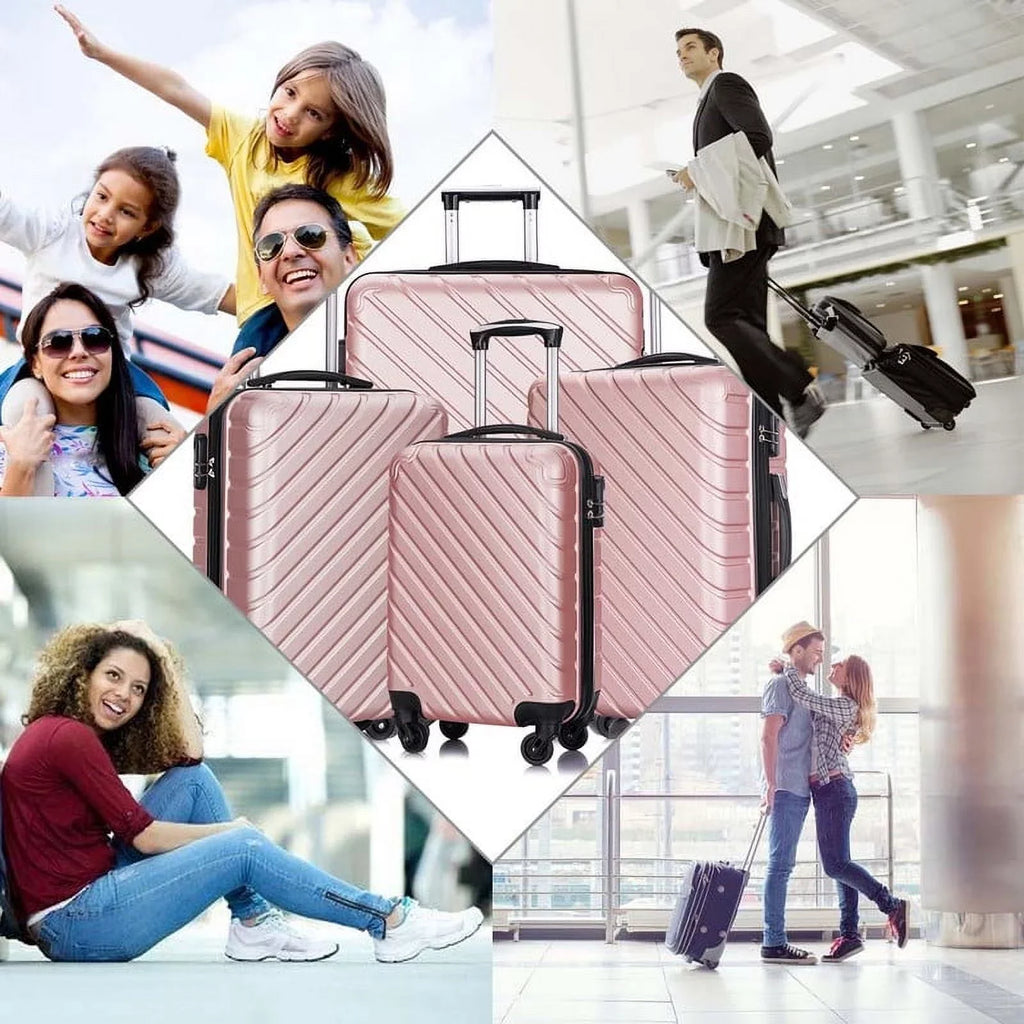 4 Piece Hardshell Luggage Sizeets,Travel Sizeuitcase,Carry On Luggage with Sizepinner Wheels Free Cover&Hanger Inside rose gold