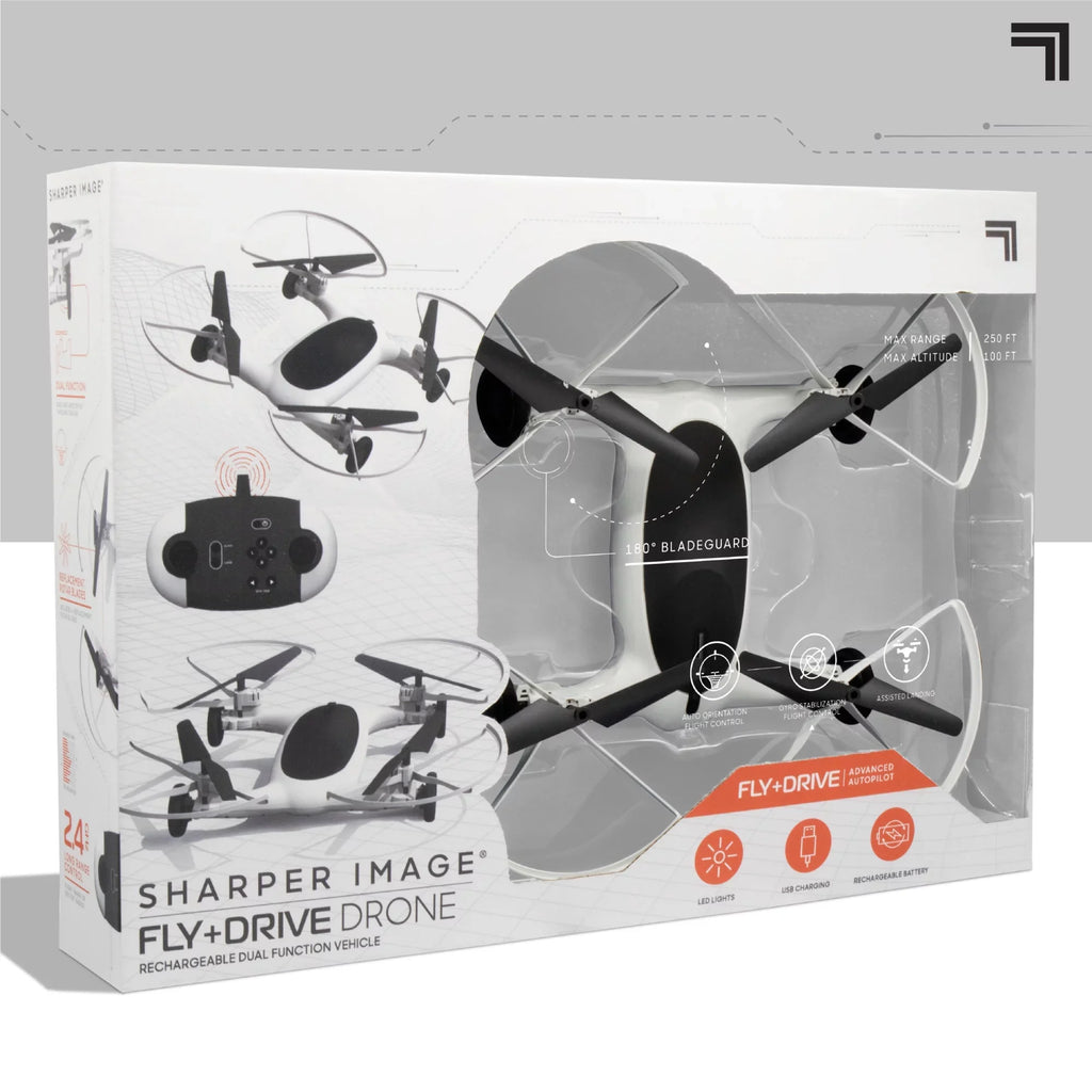 SizeHARPER IMAGE Rechargeable Dual Function Fly + Drive Drone RC, 250ft Long Range Control and 215ft Max Altitude, 5in