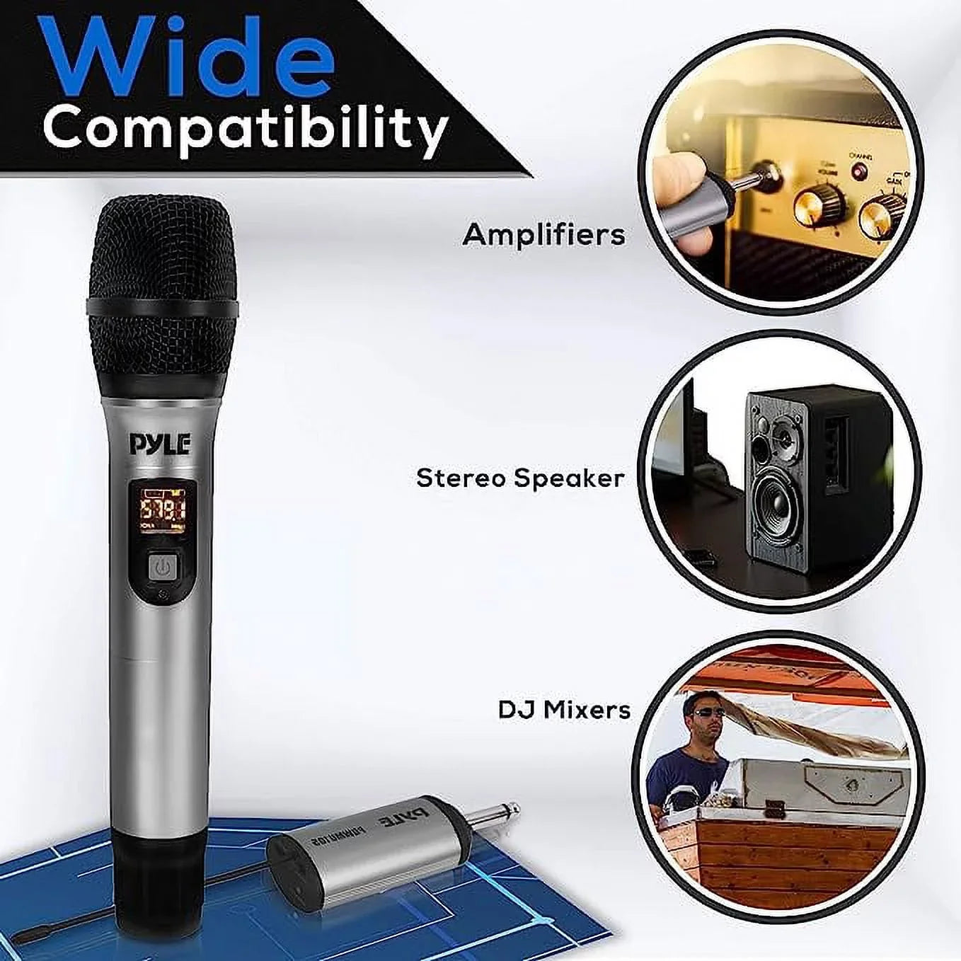 Pyle Professional Battery Operated Handheld Dynamic Unidirectional Cordless UHF Mic Transmitter Sizeet