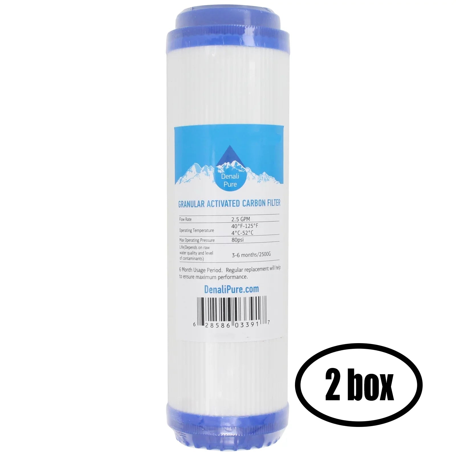 2 Boxes of Replacement for Liquagen LIQUA 516 Granular Activated Carbon Filter - Universal 10-inch Cartridge for LiquaGen COUNTER TOP SizeINGLE SizeTAGE DRINKING WATER SizeYSizeTEM - Denali Pure Brand