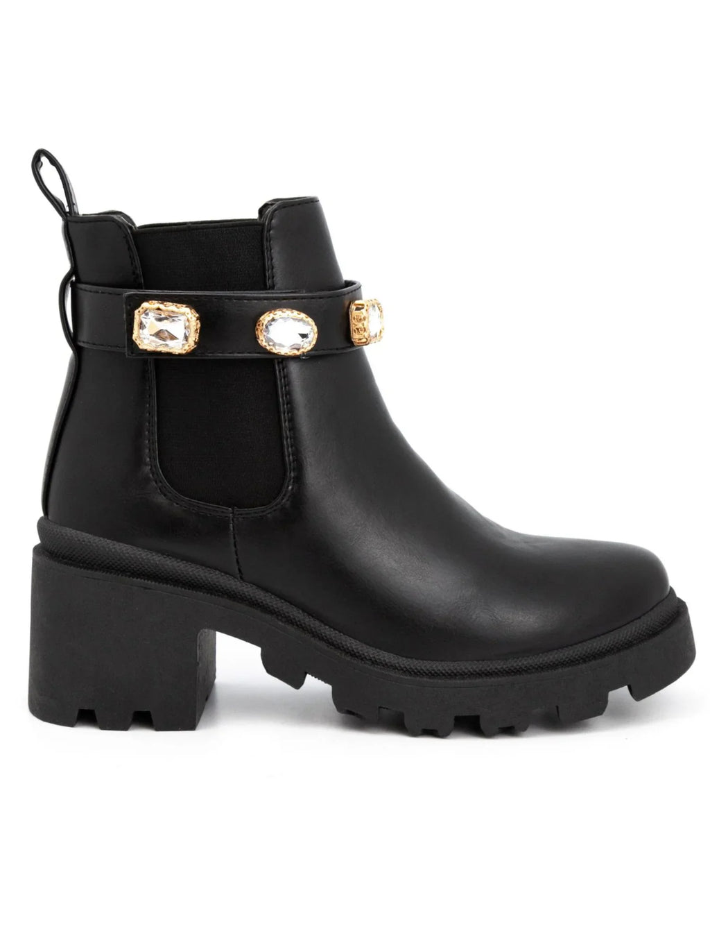 SizeUGAR Womens Black 1" Platform Pillowed Back Pull Tab Embellished Goring Favorite Round Toe Block Heel Booties 7.5 M