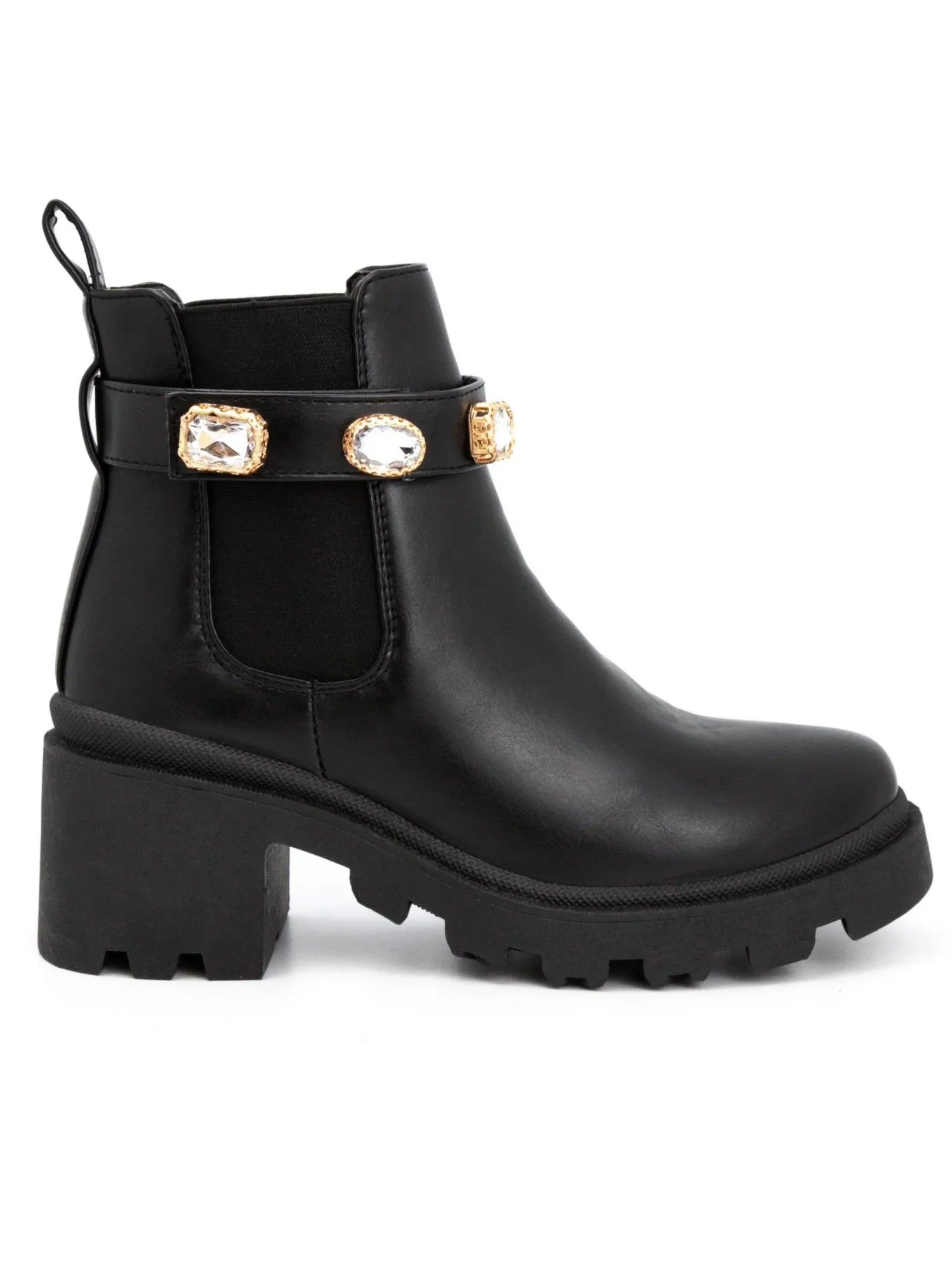 SizeUGAR Womens Black 1" Platform Pillowed Back Pull Tab Embellished Goring Favorite Round Toe Block Heel Booties 7.5 M