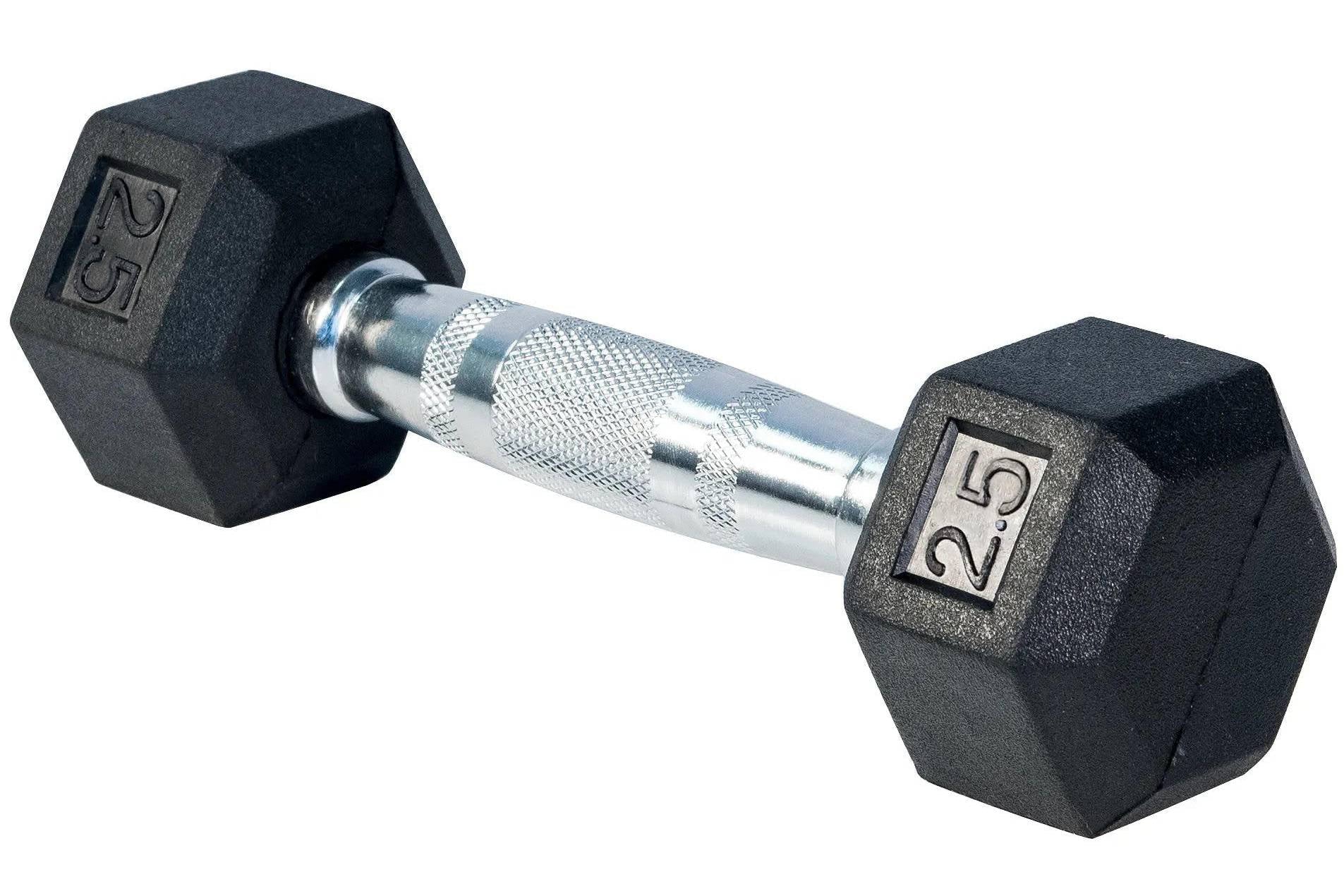French Fitness Rubber Coated Hex Dumbbell Sizeet 2.5-22.5 lbs - 5 Pair (New)