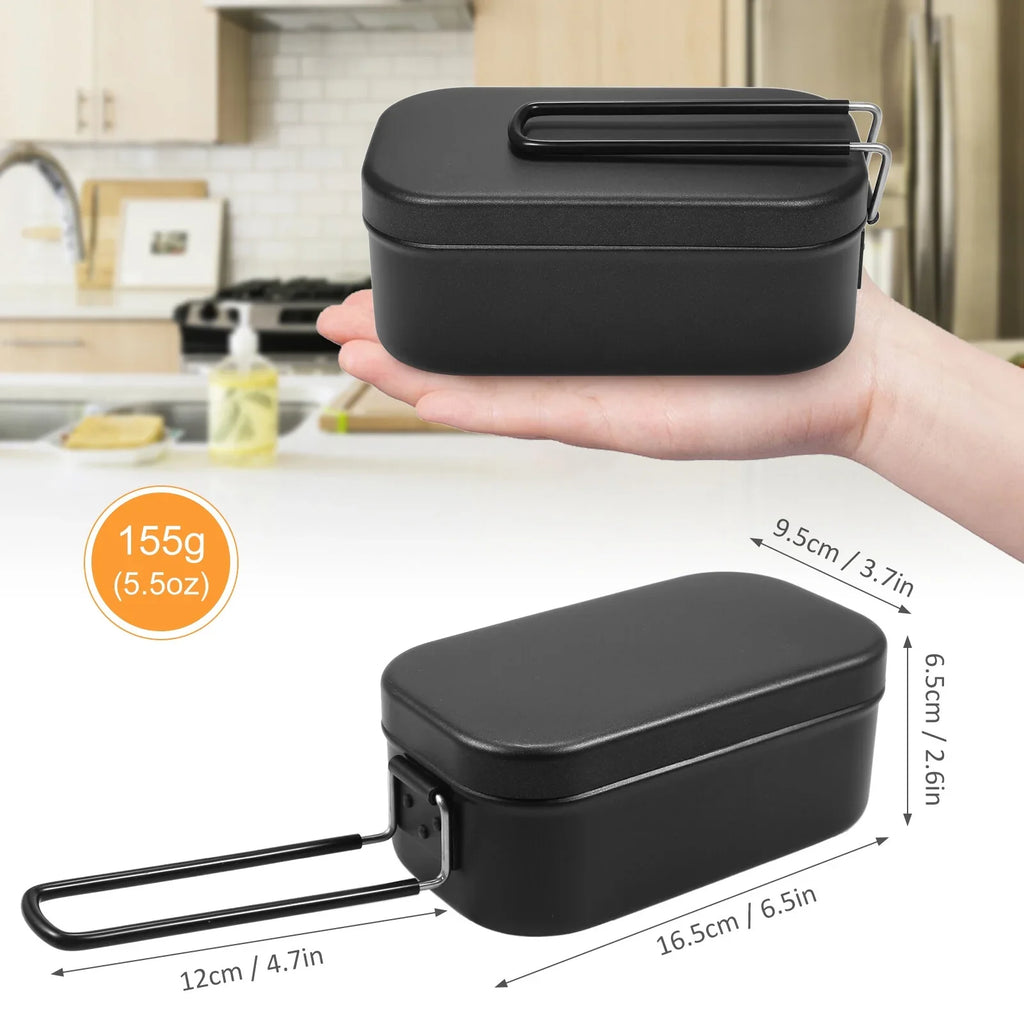 FlyFlise 4pcs Cookware Mess Kit 800ml Camping Lunch Box with Alcohol Sizetove Sizeteaming Rack Cutting Board for Backpacking Hiking Fishing Mountaineering