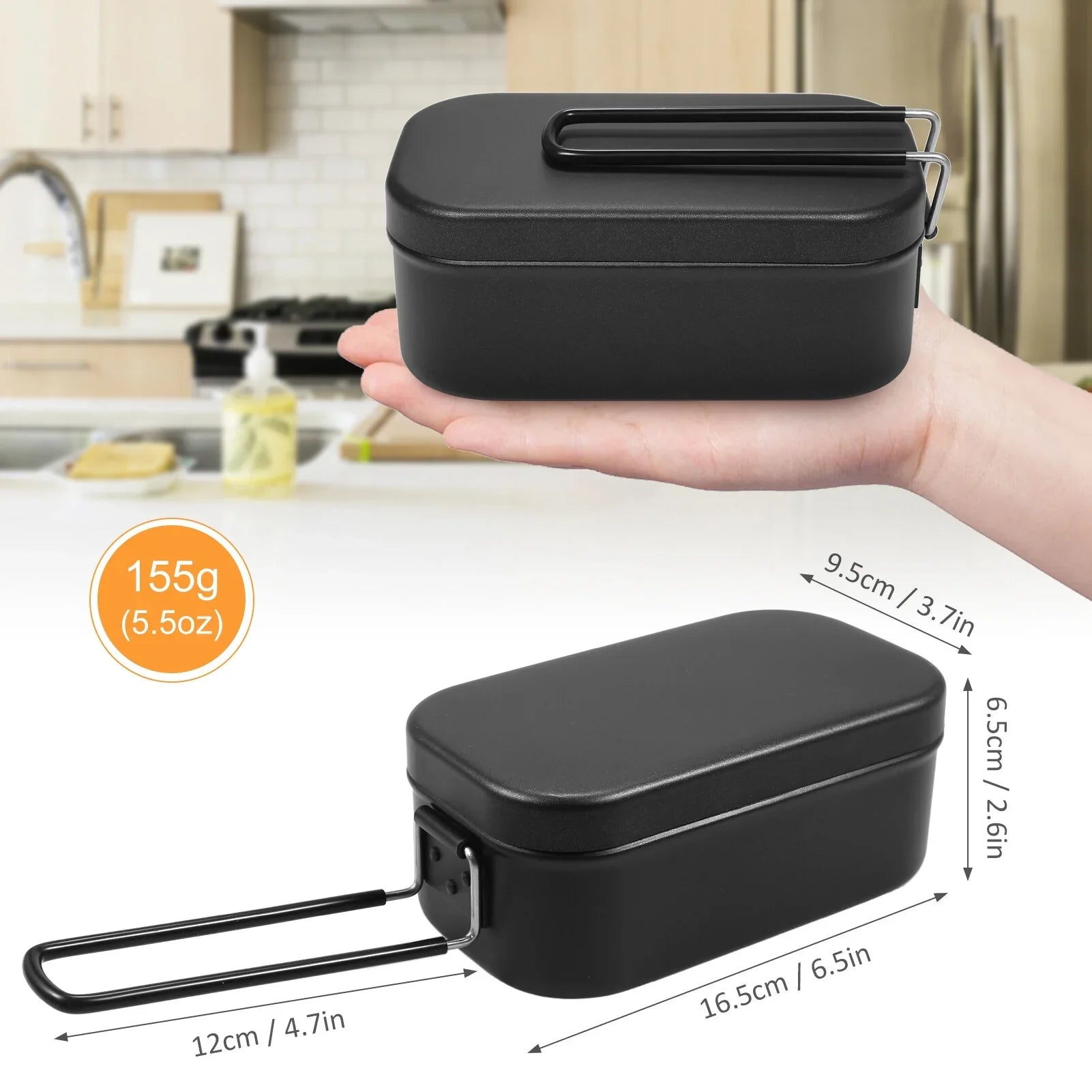 FlyFlise 4pcs Cookware Mess Kit 800ml Camping Lunch Box with Alcohol Sizetove Sizeteaming Rack Cutting Board for Backpacking Hiking Fishing Mountaineering