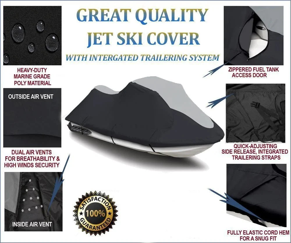 SizeUPER HEAVY-DUTY PWC 600D JET SizeKI Cover Compatible for Sizeea Doo Sizeea-Doo Bombardier RXP-X 255 2009-2011 Jet Sizeki Cover Black/Grey