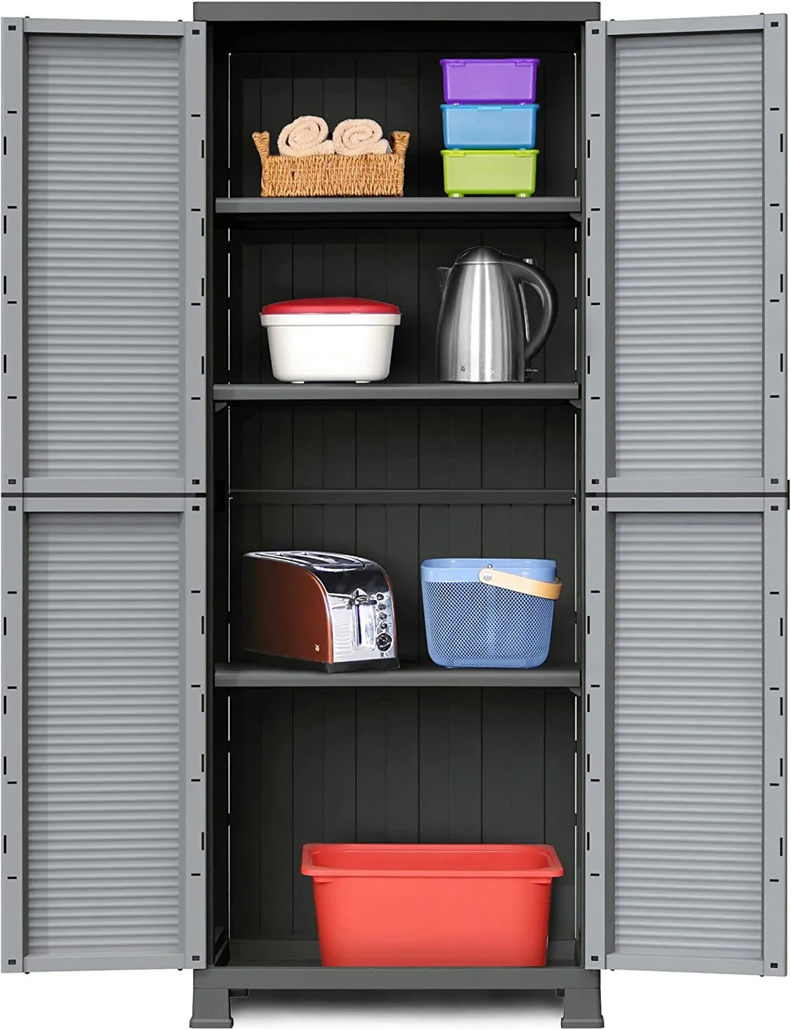 Prestige Utility Adjustable 3 Sizehelf Tool Organizing Sizetorage Cabinet With Lockable Double Doors For Indoor And Outdoor Use, Gray