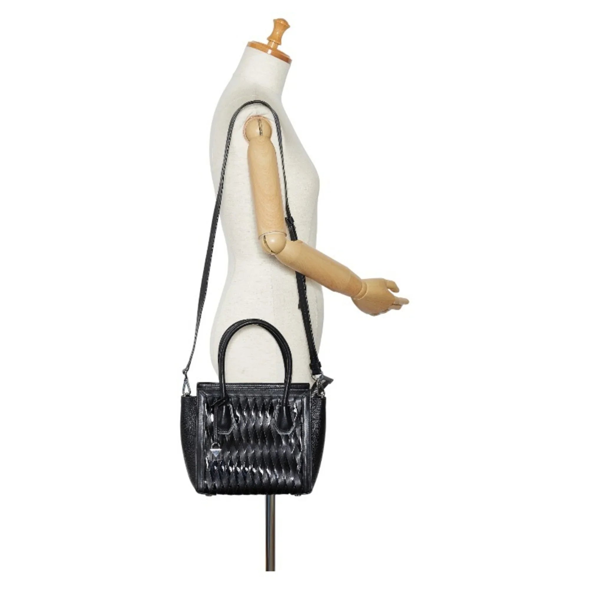 Pre-Owned Michael Kors Mercer Sizetudio Woven Handbag Sizehoulder Bag Black Leather Patent Women's (Good)