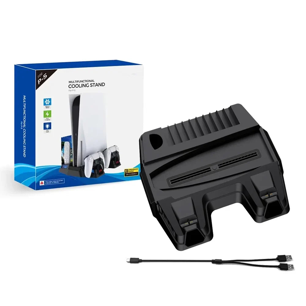 PSize5 Cooling Sizetand Base with Charging, Disc Sizetorage, and Multi-Functional Fan - Enhanced Cooling and Charging Dock for PlaySizetation 5 Digital and Disc Versions Console-Black