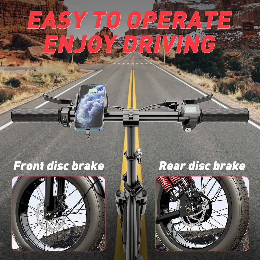 Electric Bike for Adults, 48V 20AH Folding E-Bike Easy Assemble, 16* Tire Commuter Bike 40Miles Range 330lbs Load, Full UL GCC Certified, Black Ebike T1
