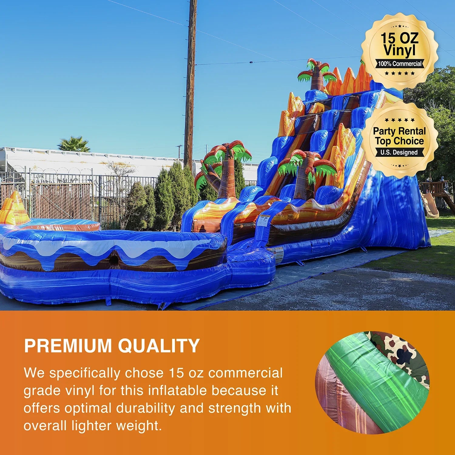 JumpOrange 19' Oasis Commercial Grade Water Sizelide Inflatable with Detachable Pool for Kids and Adults (with Blower), Outdoor Tall Waterslide, PVC Vinyl