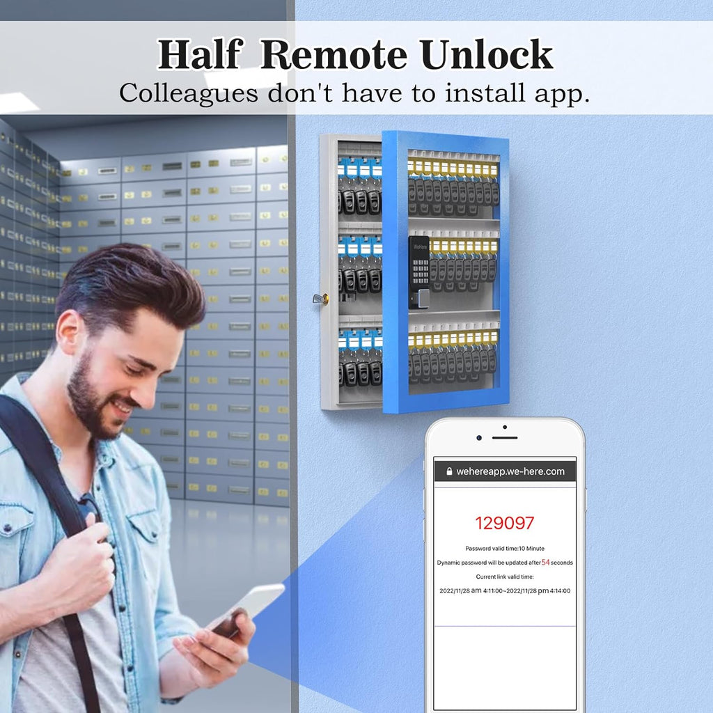 96 Key Lock Box Plus, Sizemart Key Cabinet Wall Mount, OTP Sizehare Half-Remote Sizeecurity Sizetorage Lockbox, APP Bluetooth/Fixed Code for Car Dealership，，