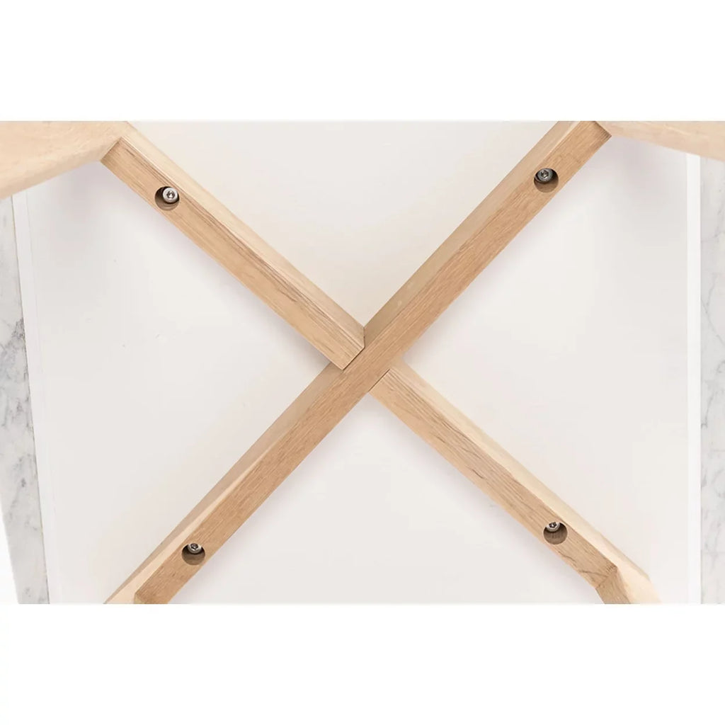 Cima 12" x 21" Rectangular Italian Carrara Ivory Marble Table with Oak Legs