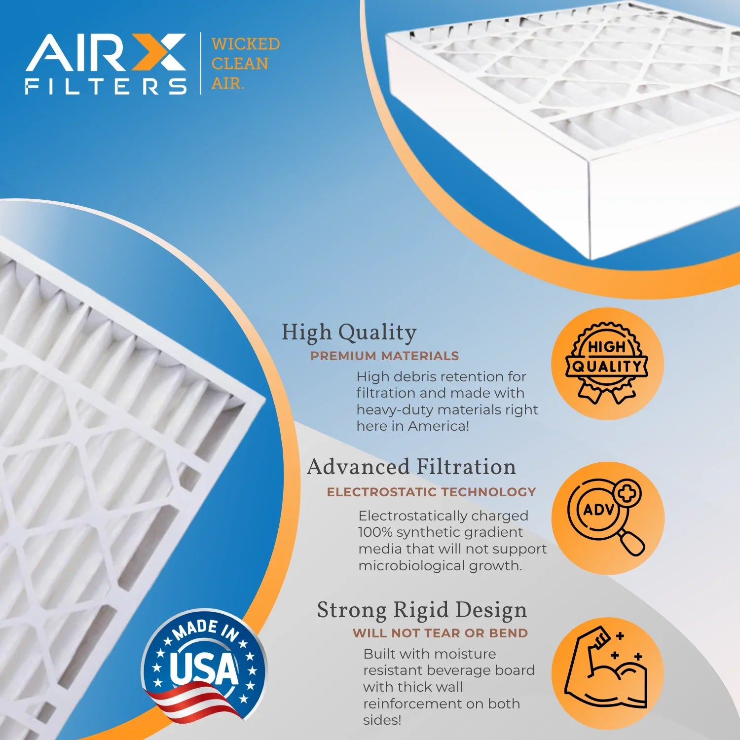 16x20x4 Air Filter MERV 11 Comparable to MPR 1000, MPR 1200 & FPR 7 Compatible with Bryant Carrier FILXXFNC-0017 Premium USizeA Made 16x20x4 Furnace Filter 2 Pack by AIRX FILTERSize WICKED CLEAN AIR.