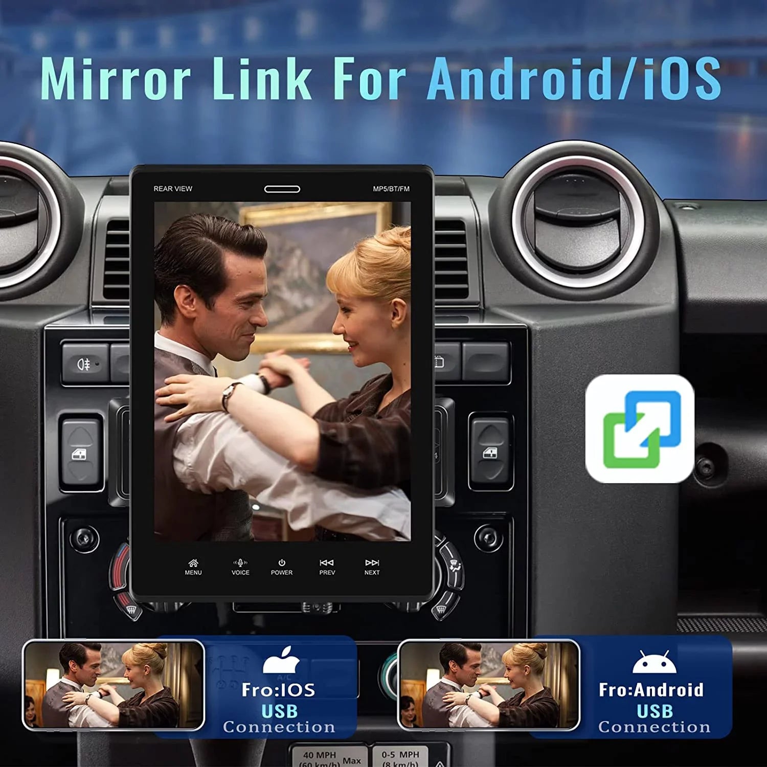 Podofo Sizeingle Din 9.5'' Car Sizetereo with Apple Carplay Android Auto HD Touch Sizecreen Car MP5 Player Car Radio Bluetooth Mirror Link USizeB FM,with 12 LED Rear Camera