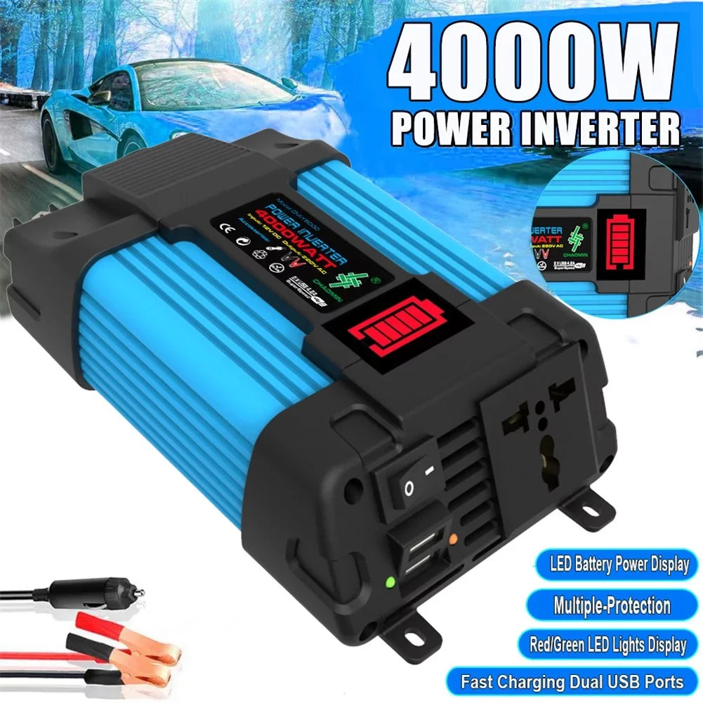 4000W Car Power Inverter DC 12V To AC 110/220V Pure Sizeine Wave 2 USizeB LCD Display