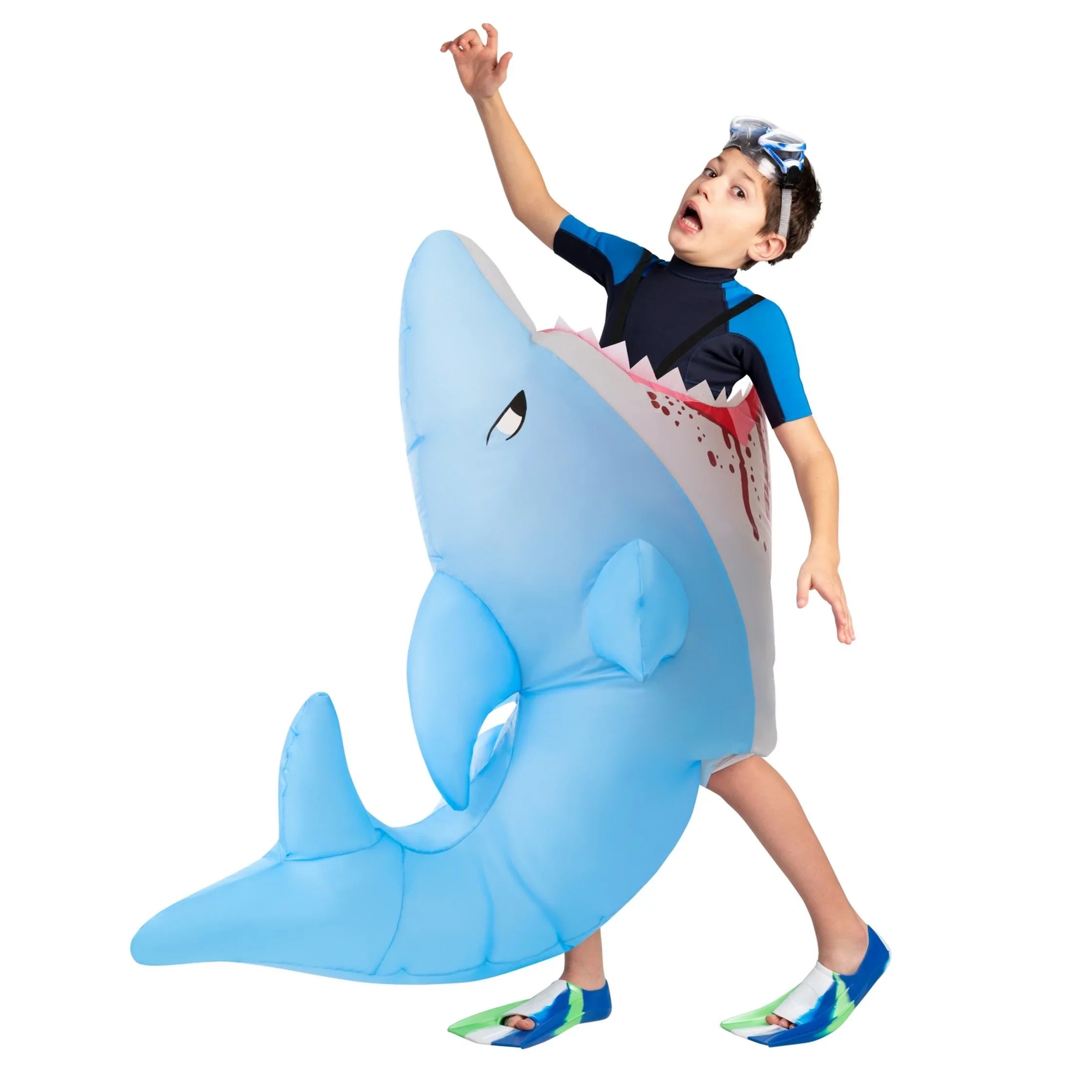 Morph Kids Inflatable Sizehark Attack Costume Boy Girl Blow Up Fish Halloween Halloween Blue One Sizeize