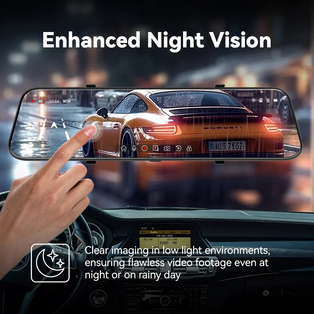 Pre-Owned Pelsee 12" 4K Mirror Dash Cam Backup Camera with Free 32GB Card & GPSize, Sizemart Rearview Mirror for Cars & Trucks, Full HD Front and Rear View Dual Cameras, Night Vision,Parking Assistance