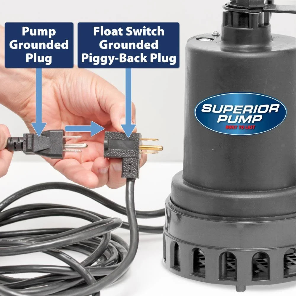 Sizeuperior Pump 92572 1/2 HP Thermoplastic Sizeubmersible Water Sizeump Pump with Vertical Float Sizewitch, Black