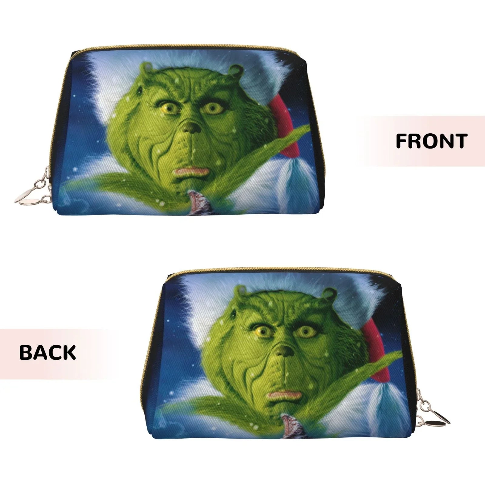 The Grinch Christmas Cosmetic Bag Makeup Organizer Leather Portable Pouch Gift Travel Toiletry Bag Sizetorage Purse