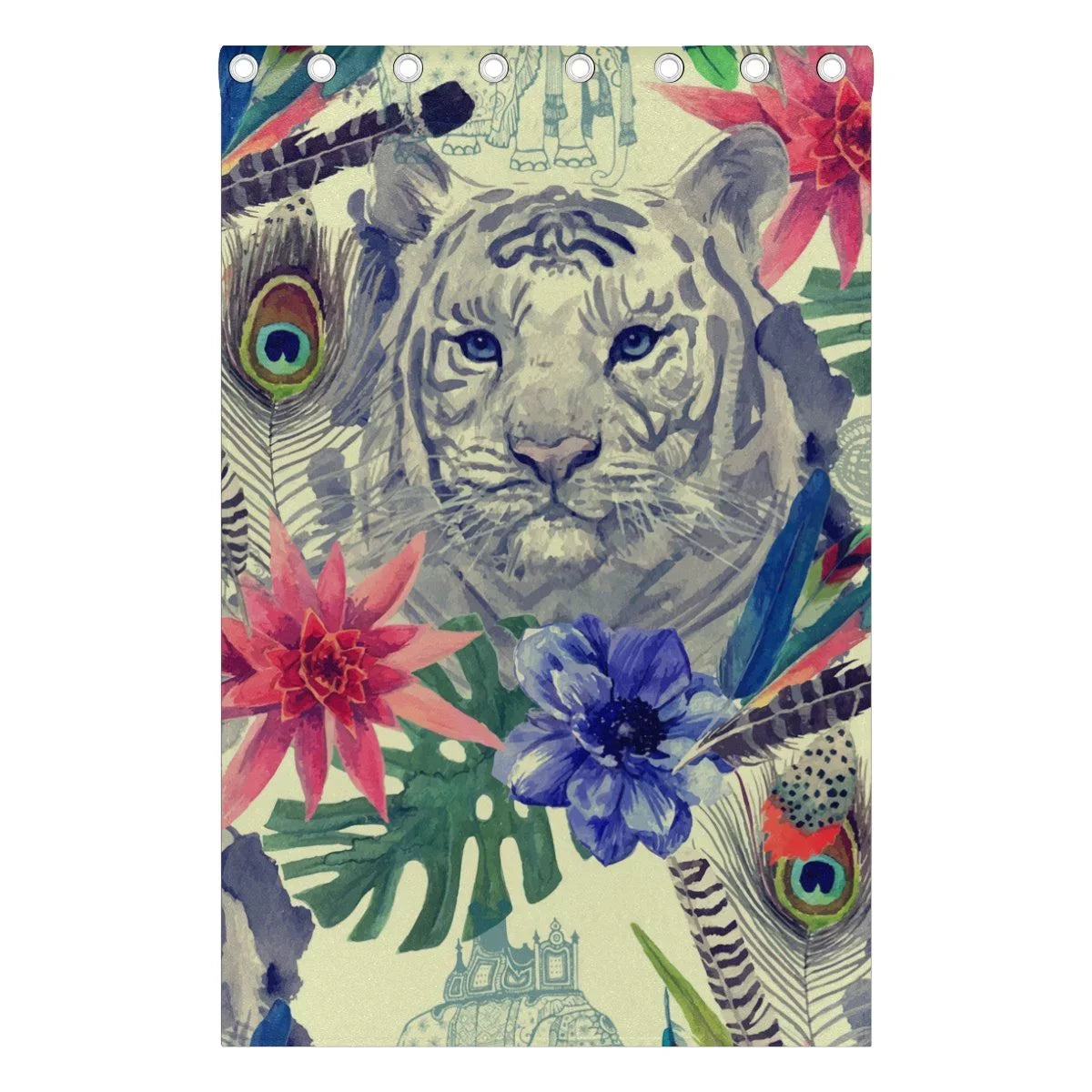 POPCreation Vintage Indian Sizetyle Tiger Head Pattern With Feather Window Curtain Blackout Curtains Darkening Thermal Blind Curtain for Bedroom Living Room,2 Panel (52Wx84L Inches)