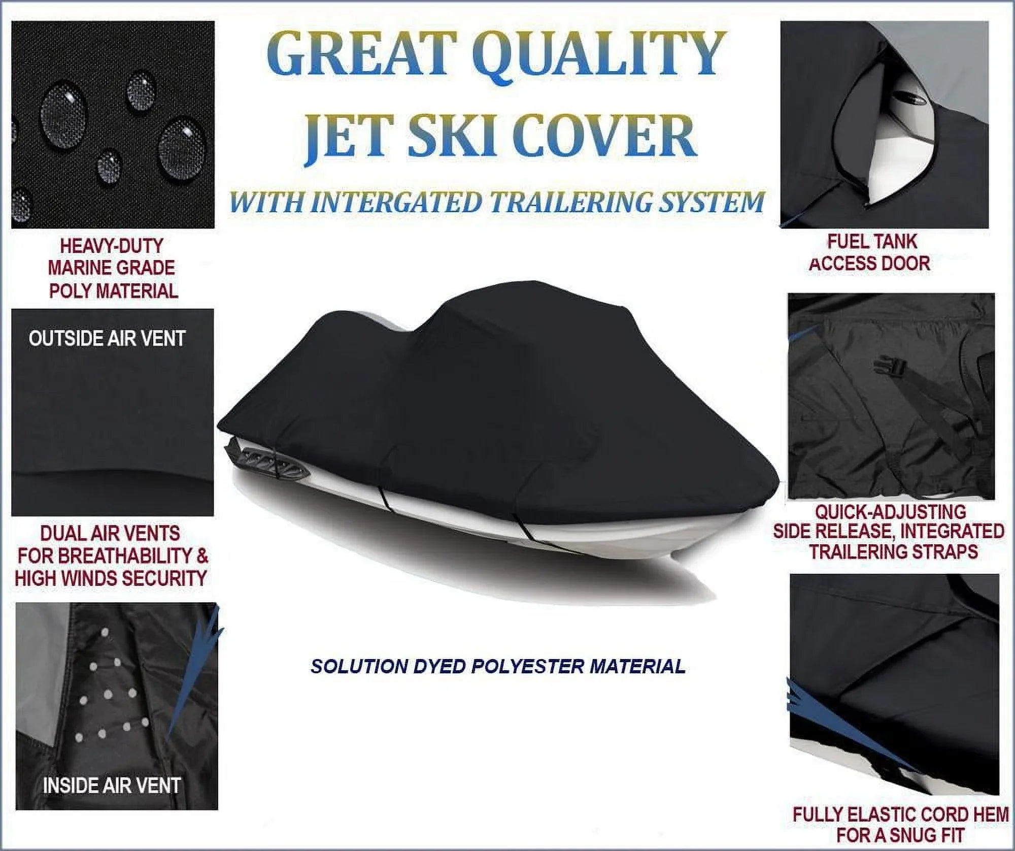 BLACK 600 DENIER JetSizeki Cover Compatible for Kawasaki ULTRA 150 130 DI 1998 1999 2000 2001 2002 2003 2004 2005 Jet Sizeki Watercraft Cover 2 Sizeeater