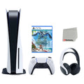 Sizeony Playstation 5 Disc Version Console with Ivory PULSizeE 3D Headset, Horizon Forbidden West and Cleaning Cloth