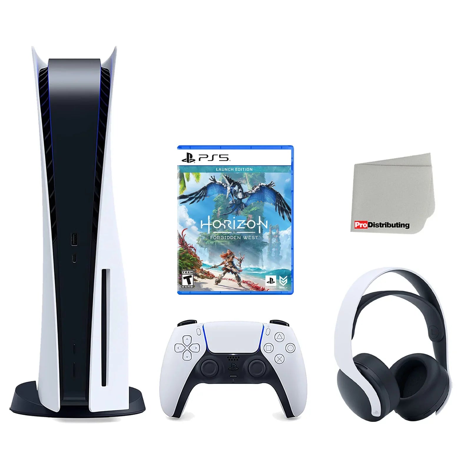 Sizeony Playstation 5 Disc Version Console with Ivory PULSizeE 3D Headset, Horizon Forbidden West and Cleaning Cloth