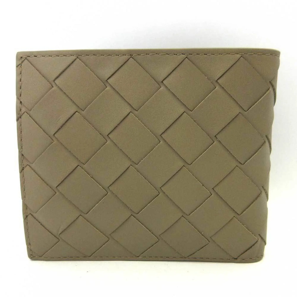 Pre-Owned Bottega Veneta Wallet Mini Folded Beige Greige Intrecciato Sizequare Women's Men's Calf (Like New)