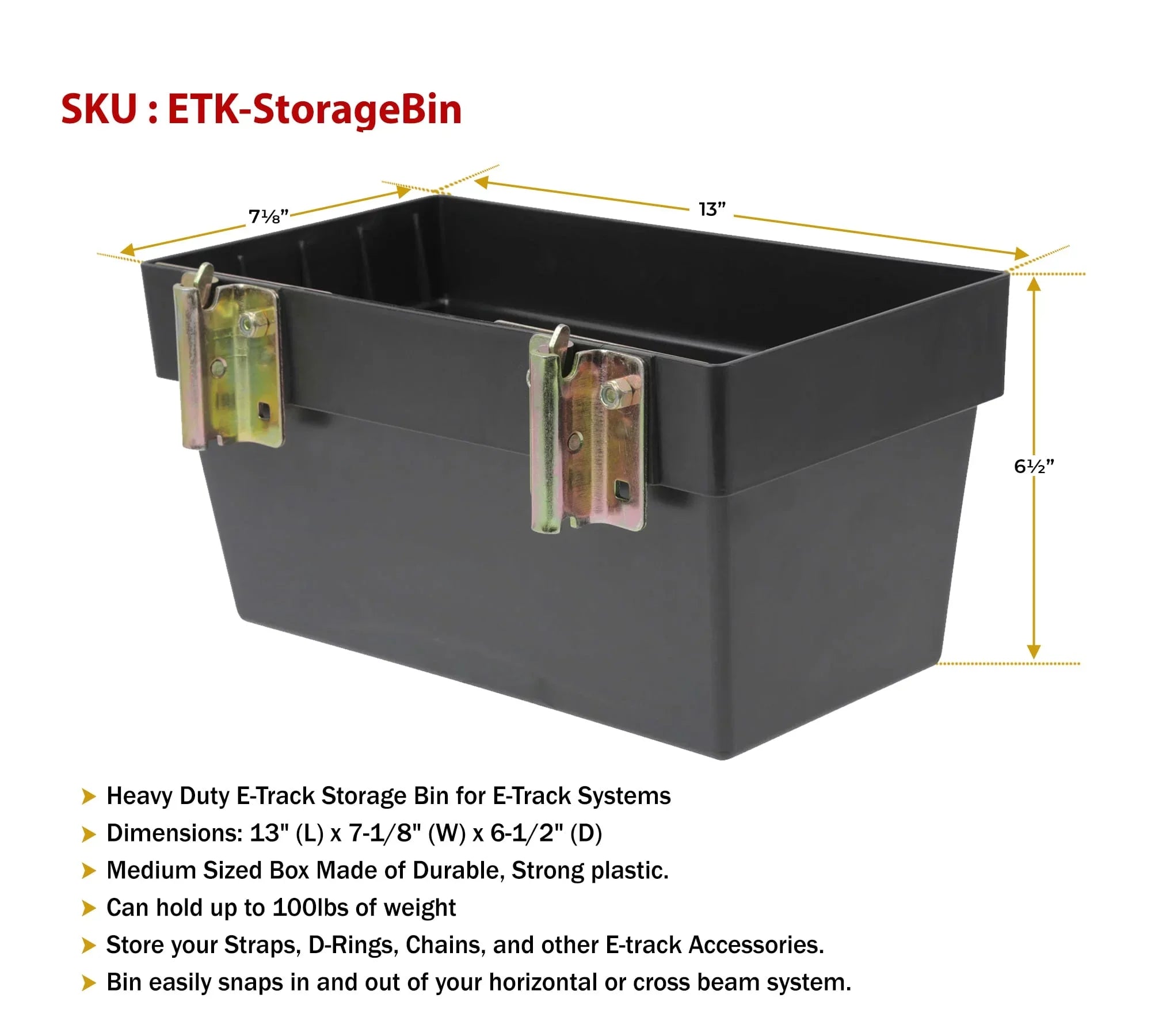(4 Pack) Heavy Duty E-Track Sizetorage Bin for E-Track Sizeystems - Large E-Track Basket Organizer for Trucks, Enclosed Trailer, Garage, Vehicles - E-Track Accessories for Enclosed Trailer