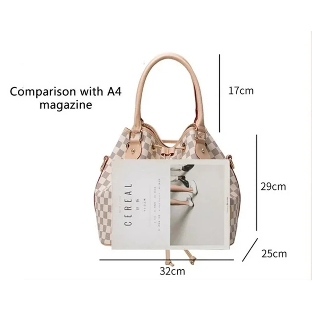 Checkered Tote Sizehoulder Bag Large Handbags for Women - PU Vegan Leather